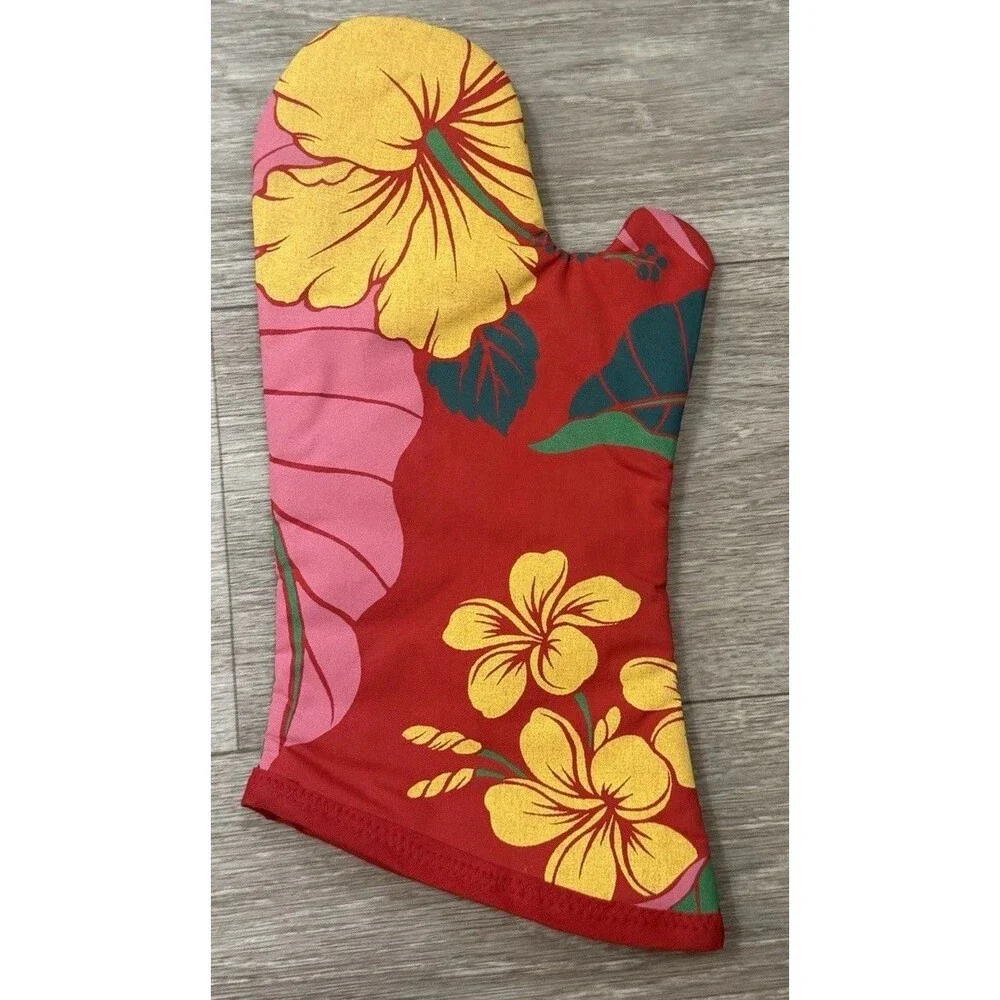 VINTAGE Hawaiian Style Hibiscus Oven Mitt summer BBQ Kitchen Housewarming Gift